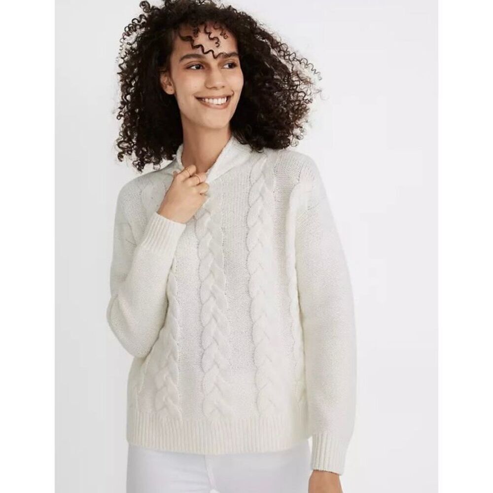 Madewell Grenville Cableknit Mockneck Sweater in Antique Cream Size XS